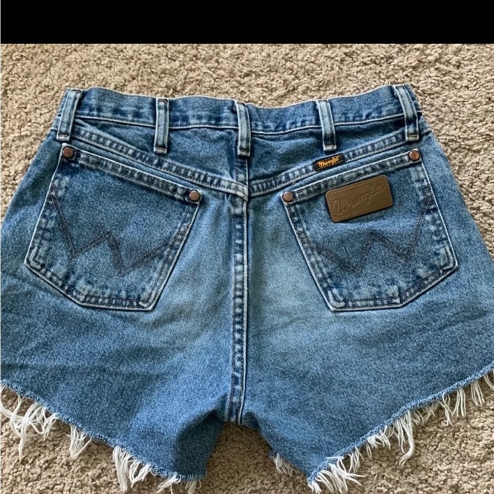 Wrangler Blue Frayed Jean Shorts - Picture 2 of 3